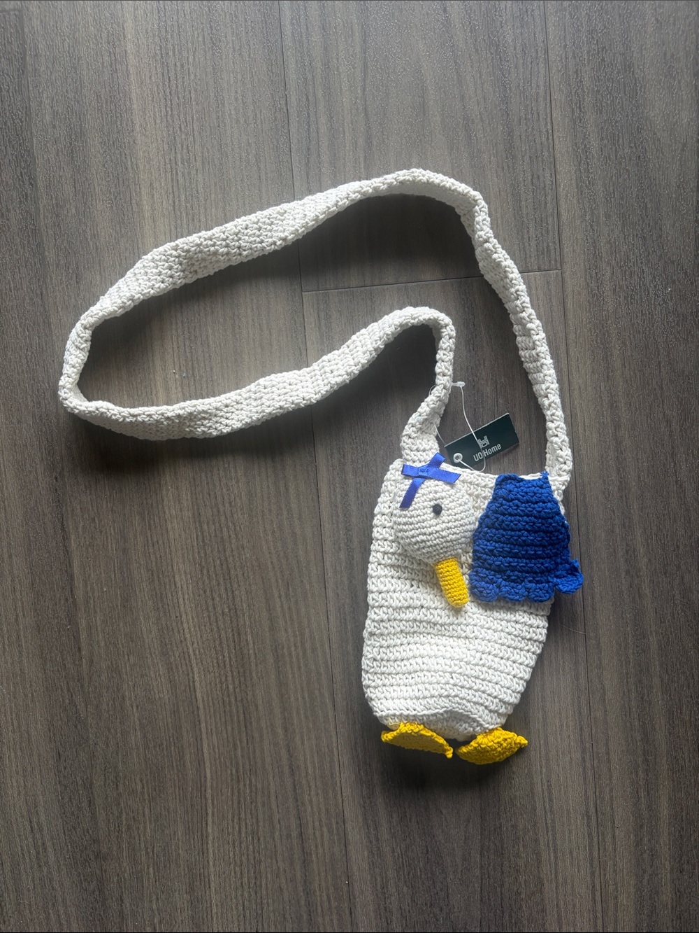 Urban Outfitters water bottle Crochet Duck Crossbody Bag - White, Blue & Yellow
